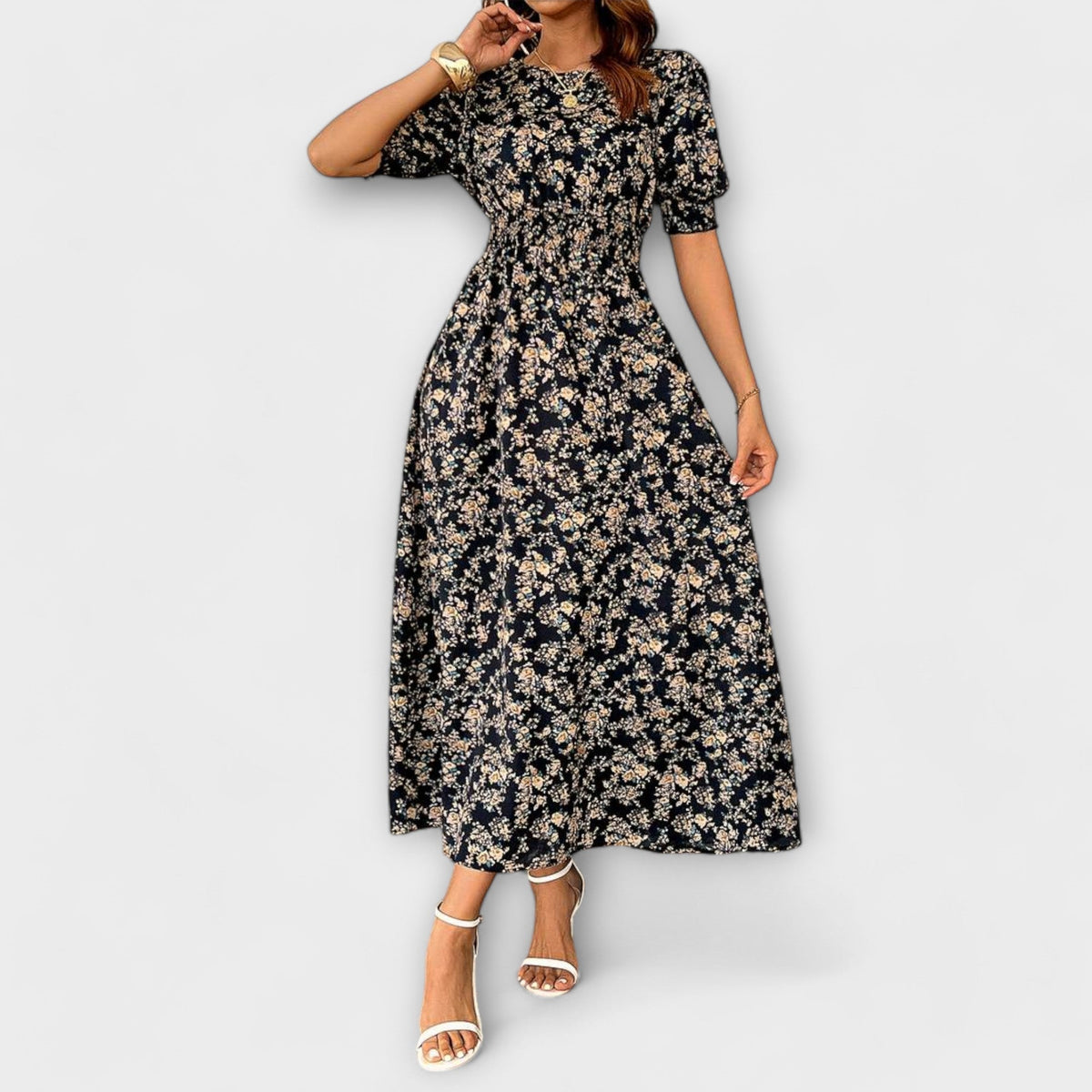 Amelia - Vestido con escote redondo y motivo floral