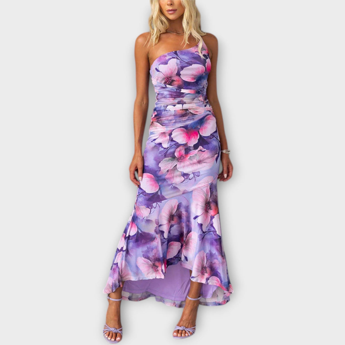 Pia - Vestido maxi con fruncidos asimétricos