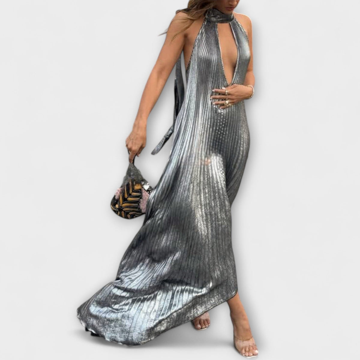 Calliope - Vestidos maxi plisados metálicos
