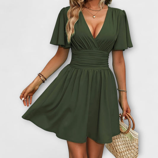 Winslet - Vestido con Cintura Plisada y Escote en V