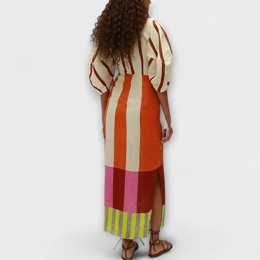 Kaya - Vestido maxi con escote y mangas abullonadas