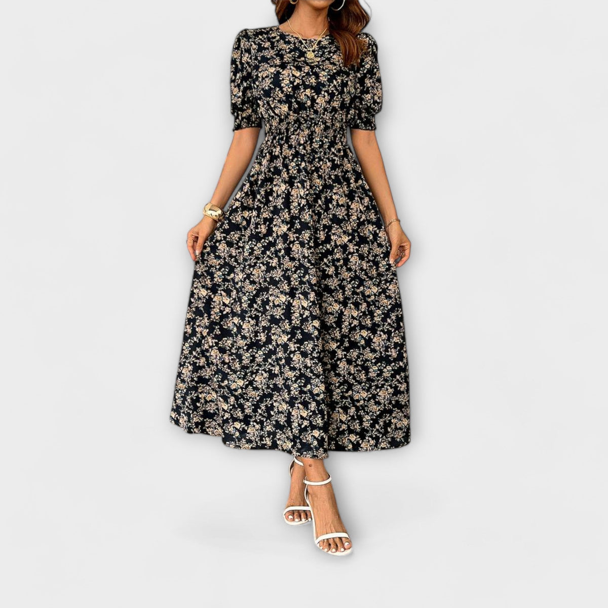 Amelia - Vestido con escote redondo y motivo floral