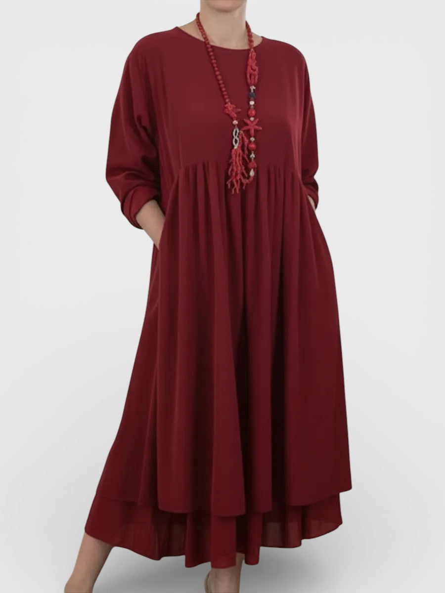 Dora | Vestido midi de corte fluido y con doble dobladillo
