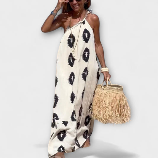 Isla - Vestido maxi de un solo hombro con rayos de sol