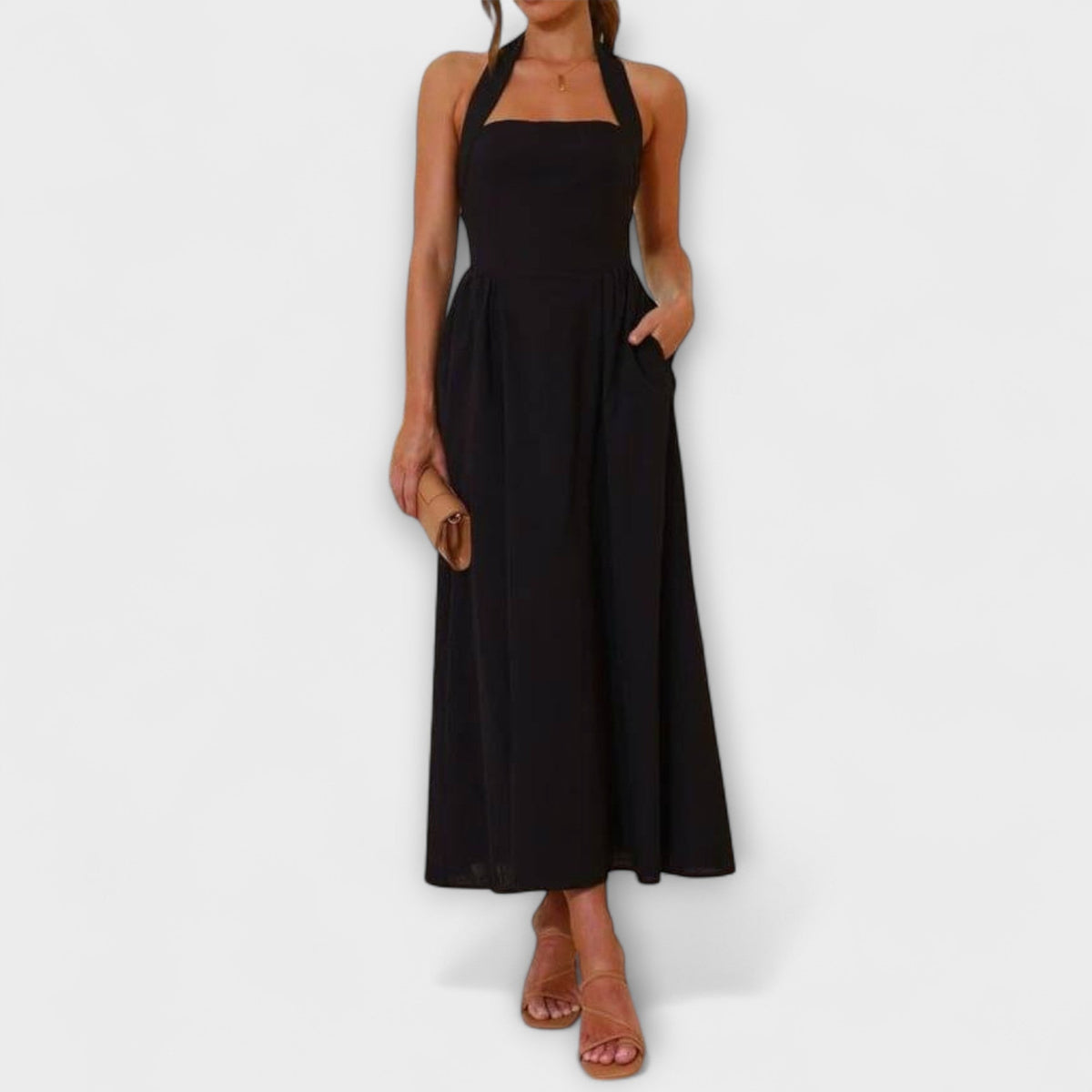 Lydia - Vestido halter de longitud media con detalle en la cintura