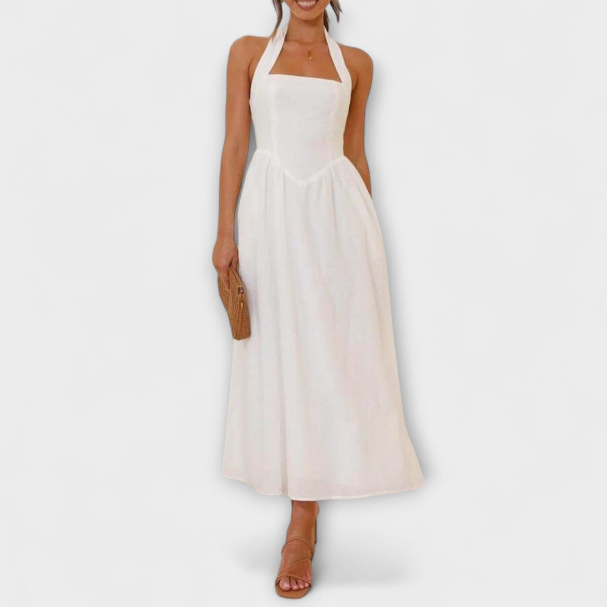 Lydia - Vestido halter de longitud media con detalle en la cintura