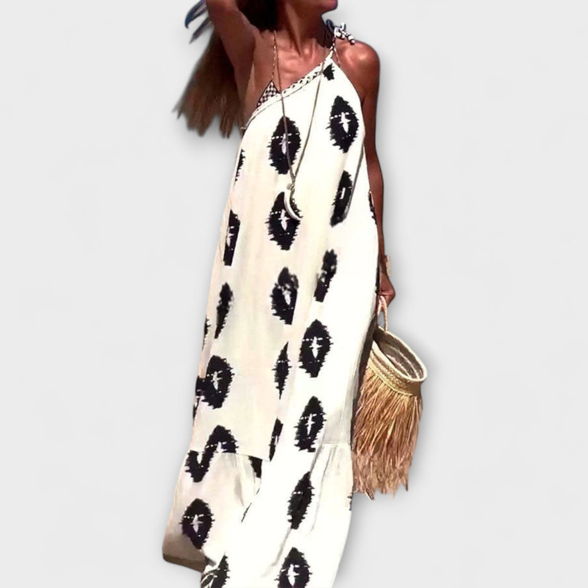 Isla - Vestido maxi de un solo hombro con rayos de sol