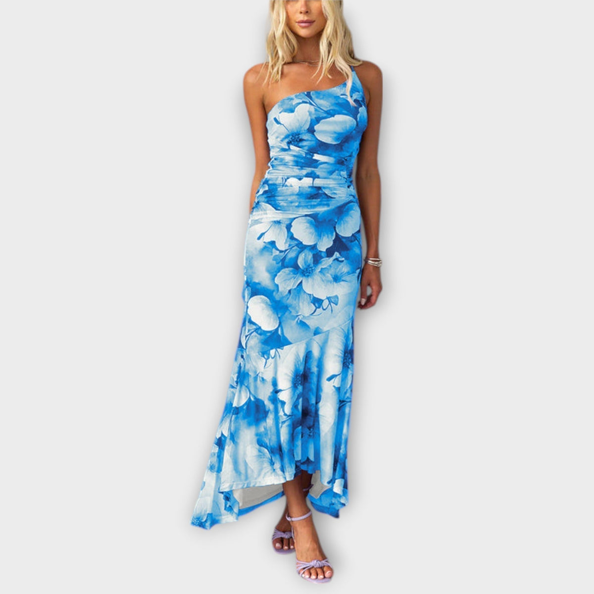 Pia - Vestido maxi con fruncidos asimétricos