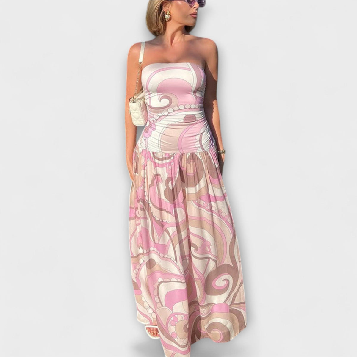 Tatum - Maravillosos vestidos maxi en tonos pastel con hombros al descubierto
