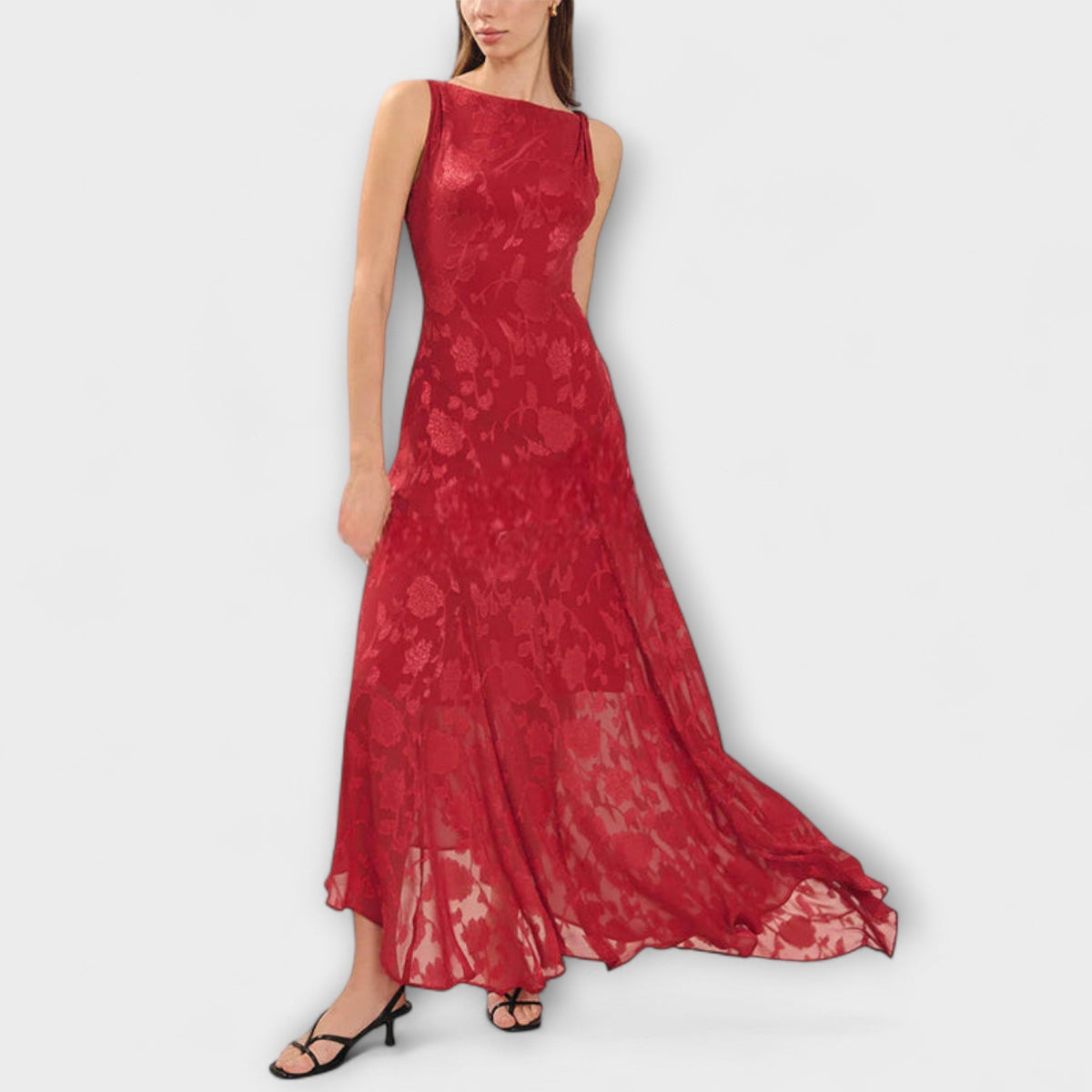 Opale - Vestido Maxi Elegante Sin Mangas con Motivo de Encaje