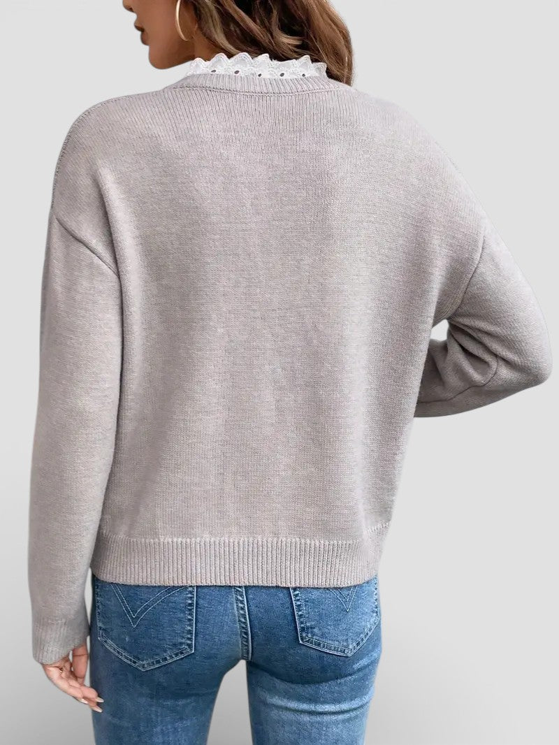 Clara | Top de punto con un elegante cuello de encaje