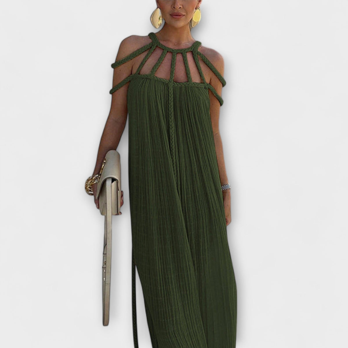 Briar - Vestido Maxi Chic en Mezcla de Lino con Tirantes Draped