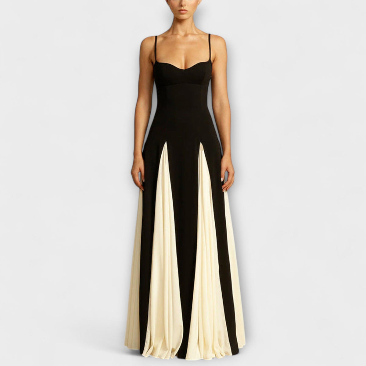 Ember - Vestido maxi A-line clásico con paneles de tul