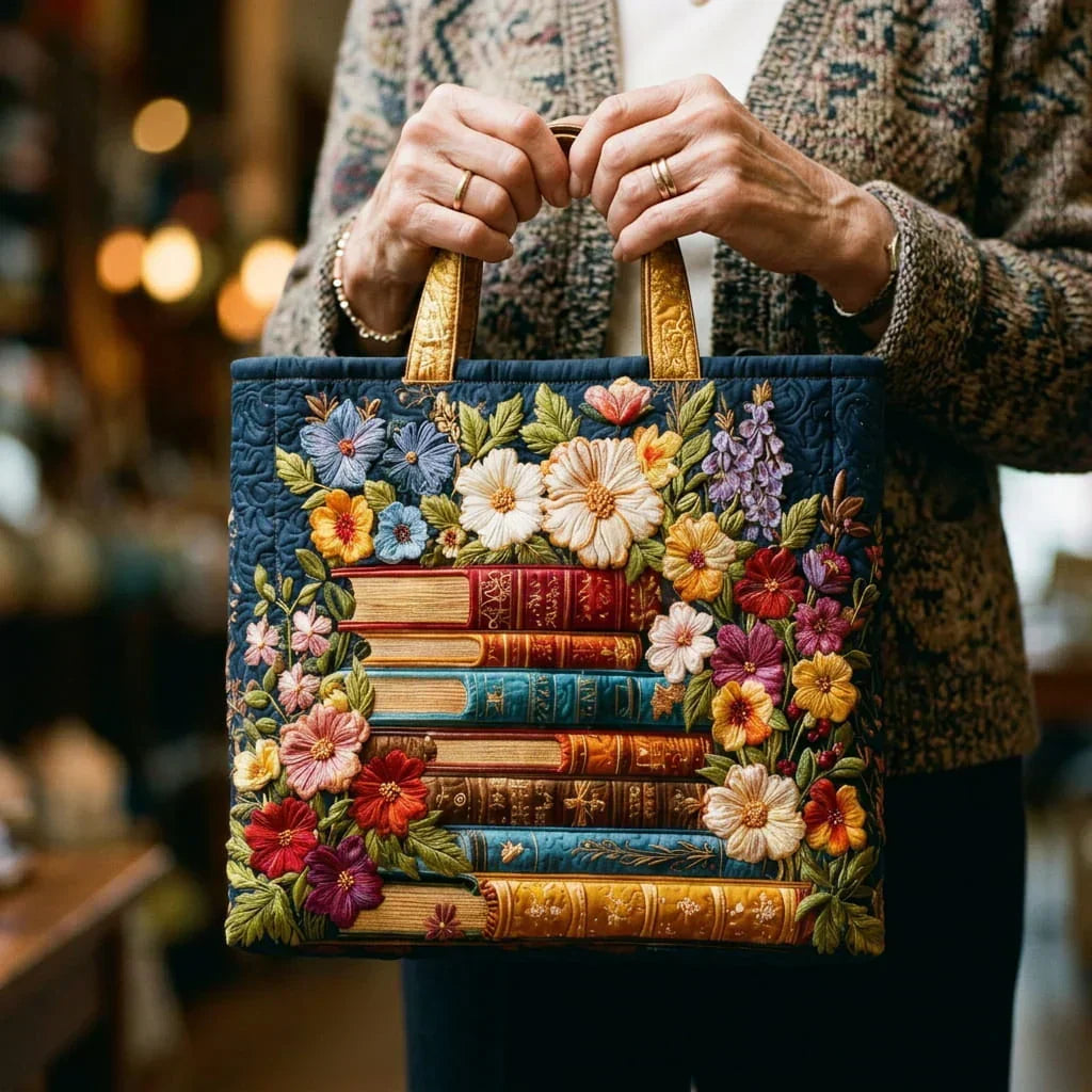 Flores y Libros | Bolso Artesanal Acolchado