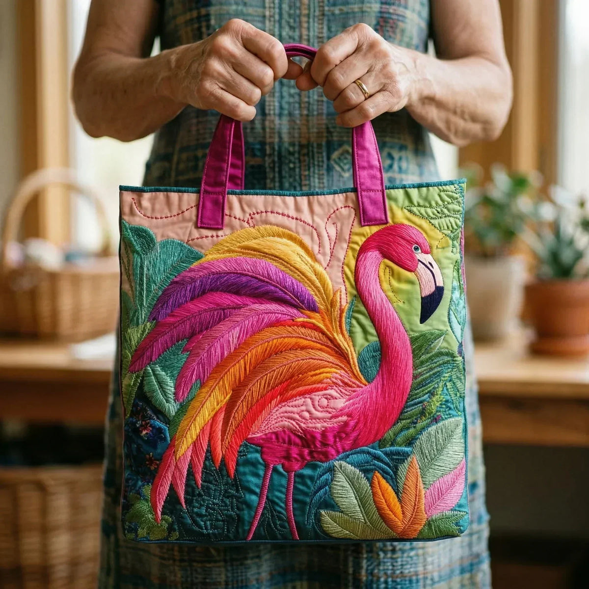 Flamenco Arcoíris | Bolso Artesanal Acolchado