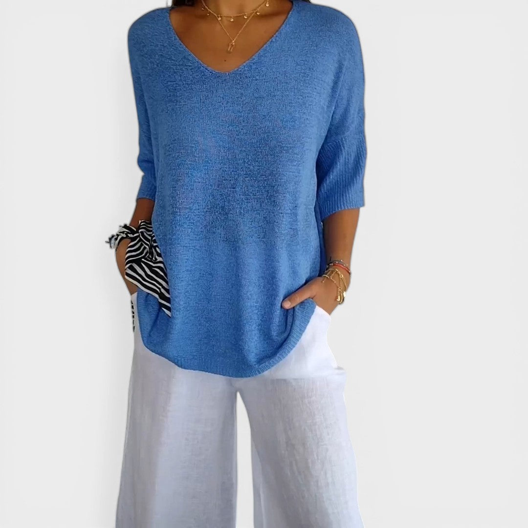 Roza | Top de punto liso con escote en V