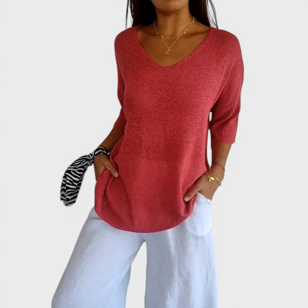 Roza | Top de punto liso con escote en V