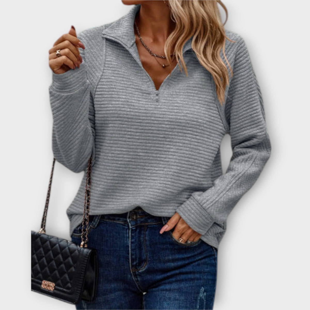 Vilja - Suéter con zip polo