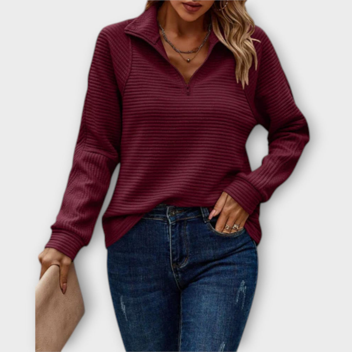 Vilja - Suéter con zip polo