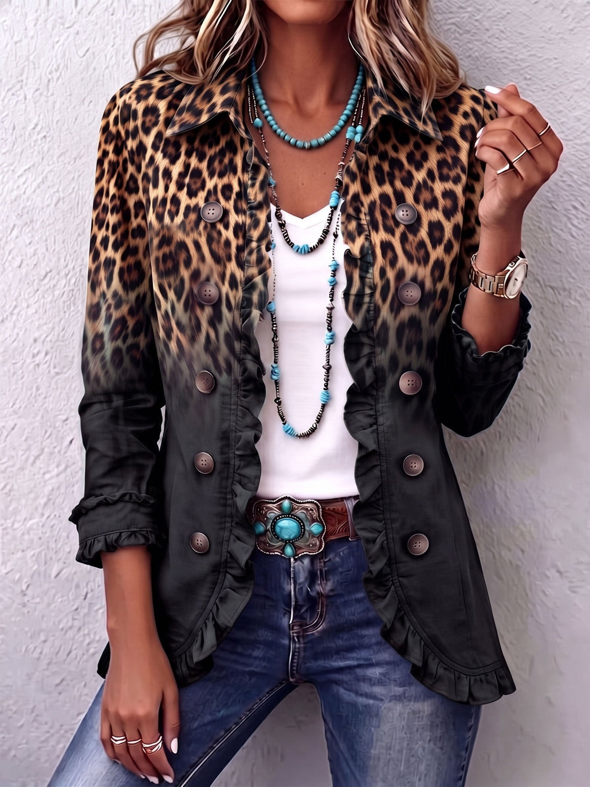 Marisol™ | Blazer de Leopardo con Volantes