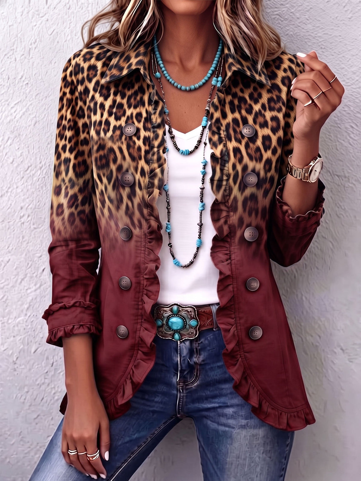 Gabriela™ | Blazer de Leopardo con Volantes