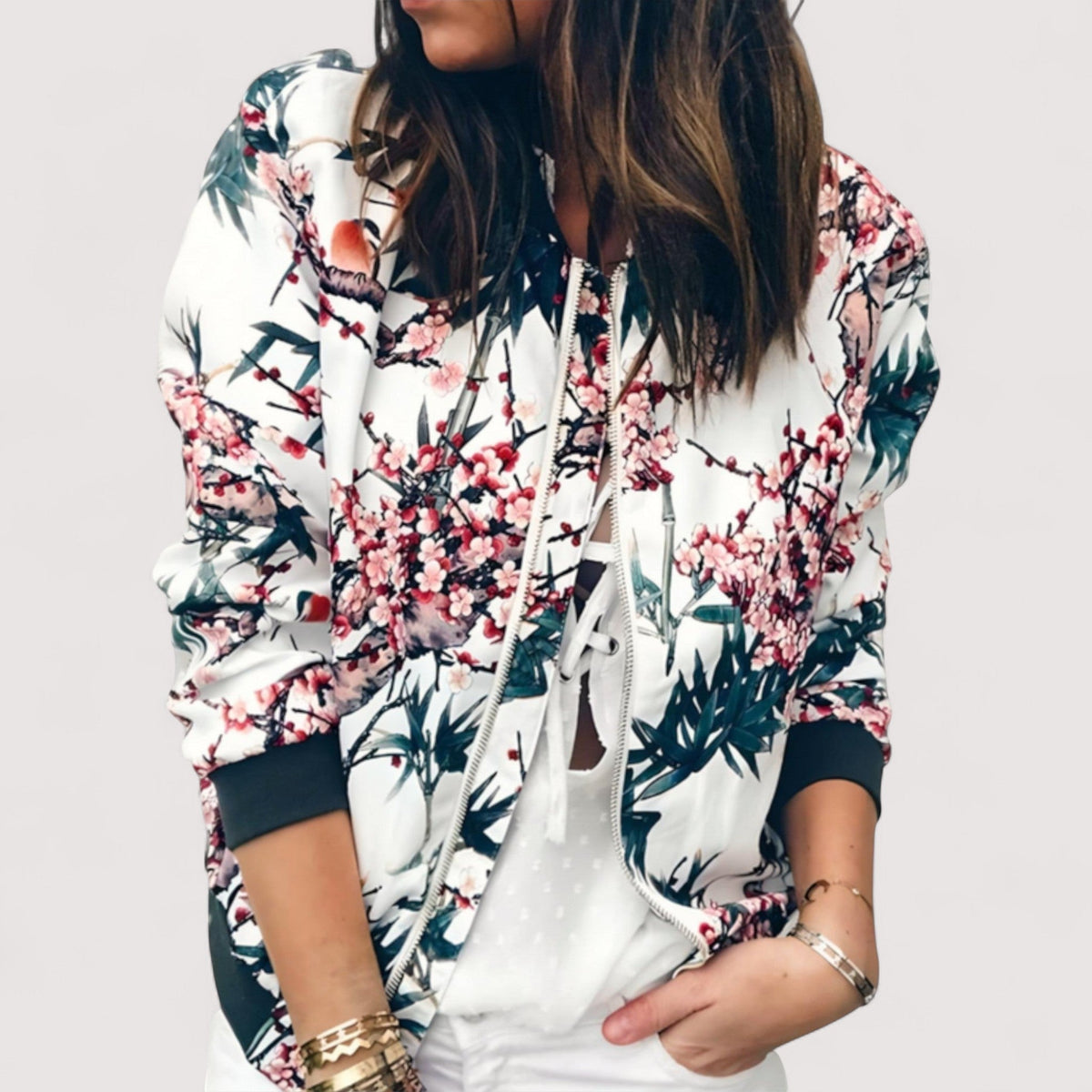 Lidia™ | Chaqueta bomber elegante con motivo floral
