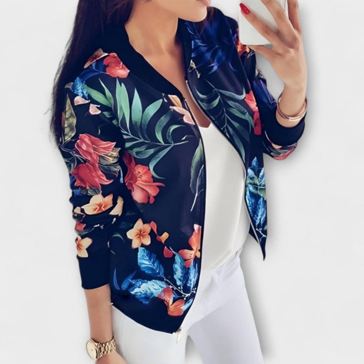 Lidia™ | Chaqueta bomber elegante con motivo floral